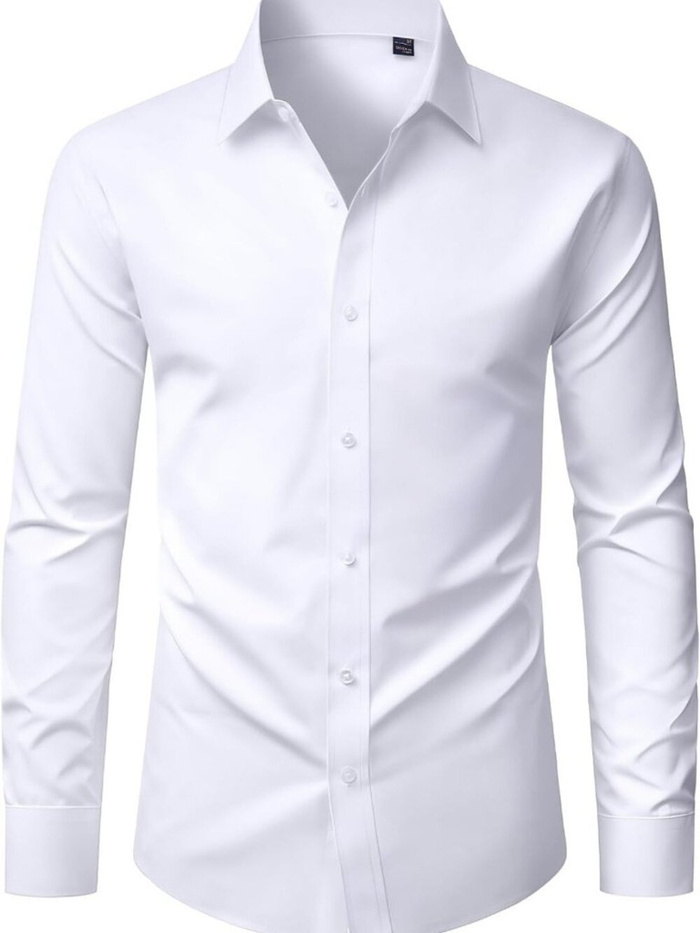 Stylish Men's Long Sleeve Dress Shirt - Solid Color, Stretchy, Casual & Formal